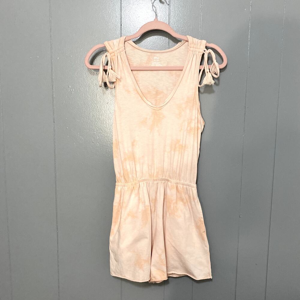 Aerie Peach Orange Soft Knit Tie Dye Tassel Sleeveless Loungewear Romper XS